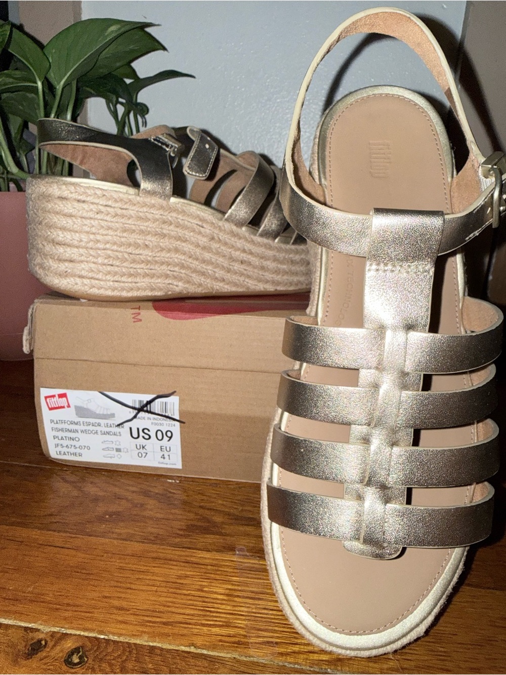 Fitflop Metallic Gold Wedge Espadrille Sandals